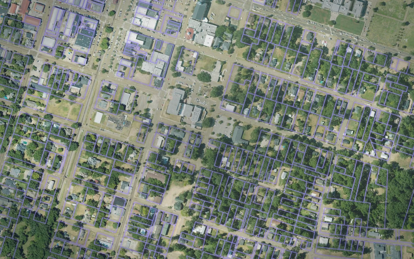 Parcel boundaries over aerial imagery of Lincoln County, Mississippi