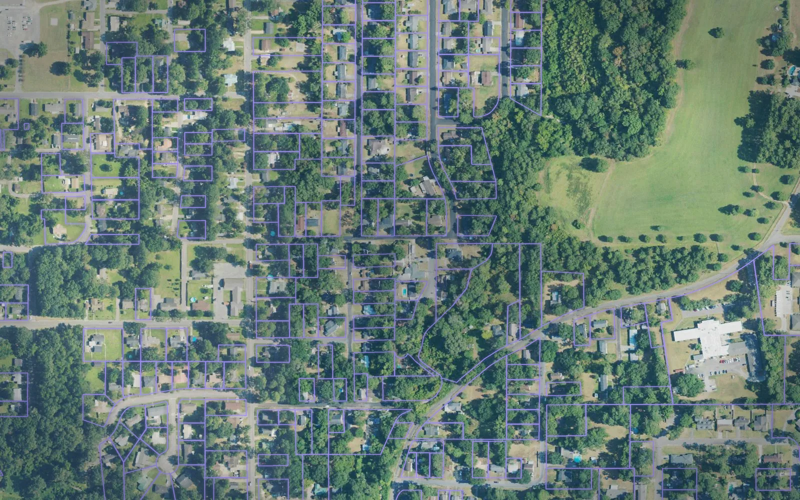 Parcel boundaries over aerial imagery of Marion County, Mississippi
