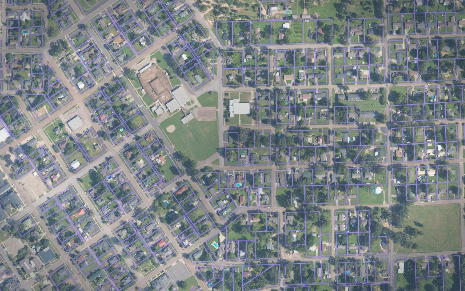 Parcel boundaries over aerial imagery of Monroe County, Mississippi