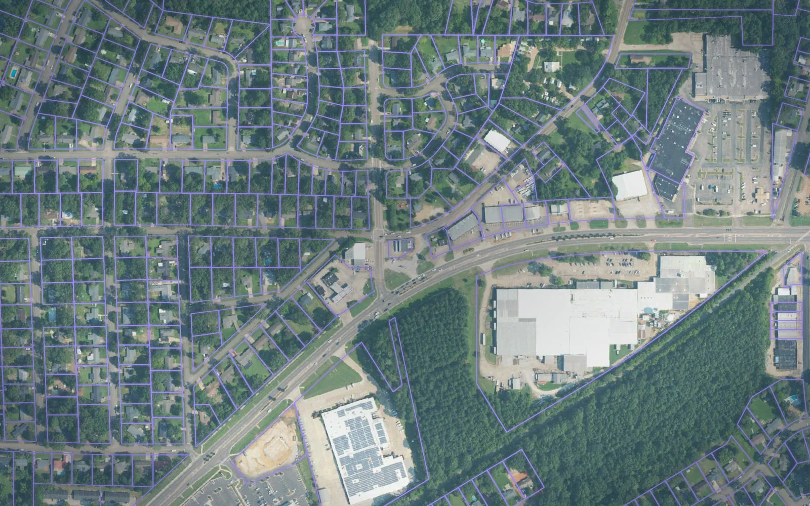 Parcel boundaries over aerial imagery of Oktibbeha County, Mississippi