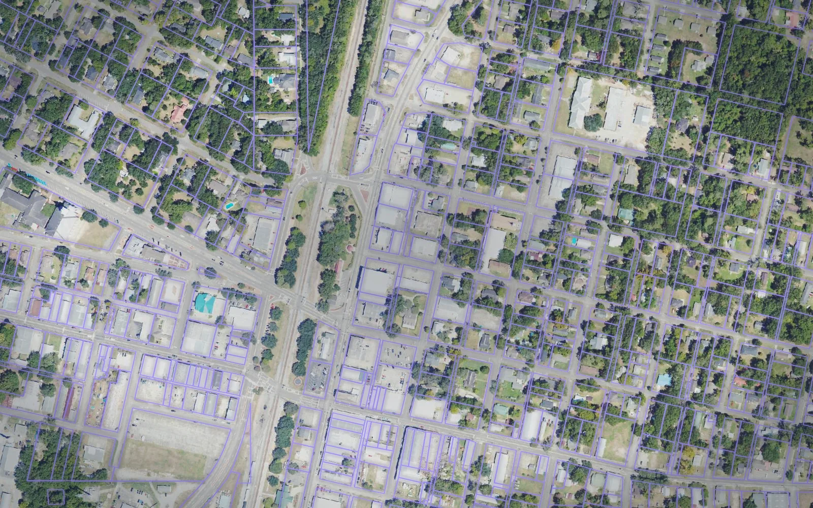 Parcel boundaries over aerial imagery of Pearl River County, Mississippi