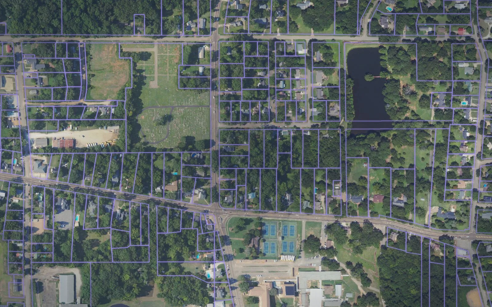 Parcel boundaries over aerial imagery of Pontotoc County, Mississippi