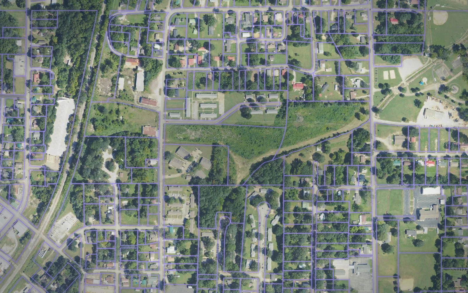 Parcel boundaries over aerial imagery of Prentiss County, Mississippi