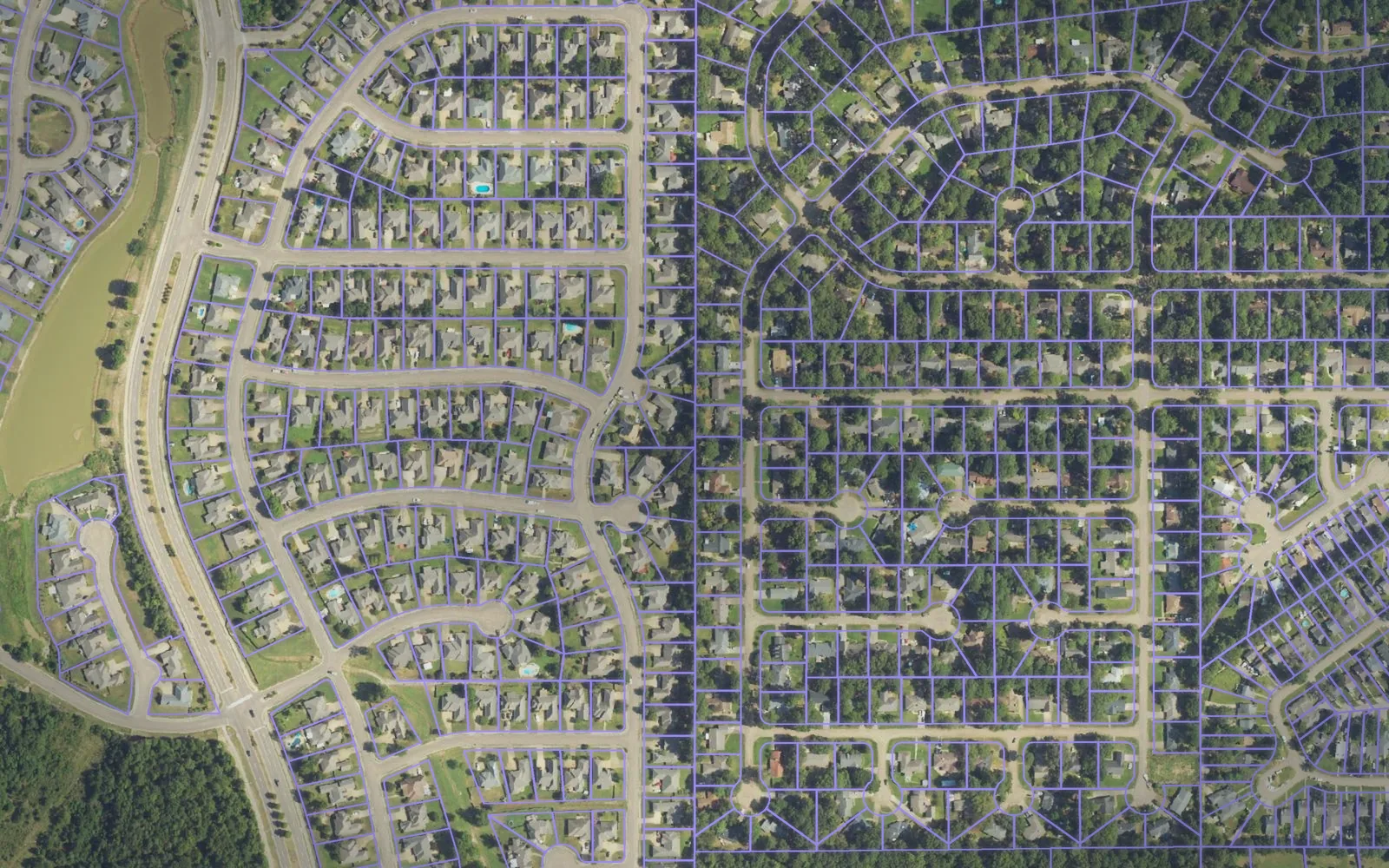 Parcel boundaries over aerial imagery of Rankin County, Mississippi