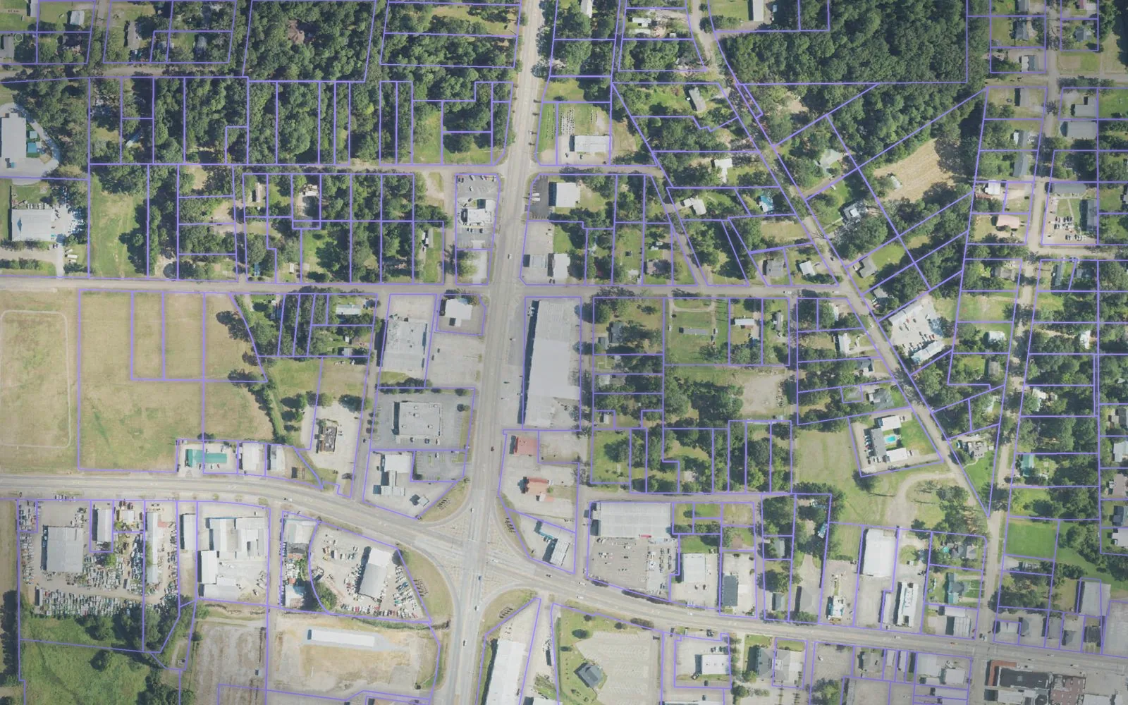 Parcel boundaries over aerial imagery of Scott County, Mississippi