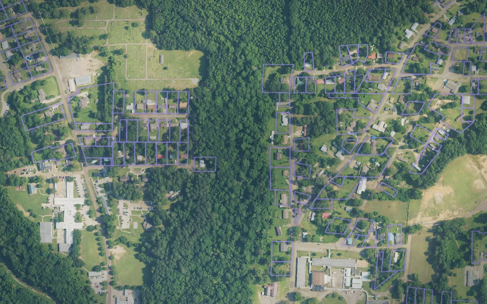 Parcel boundaries over aerial imagery of Simpson County, Mississippi