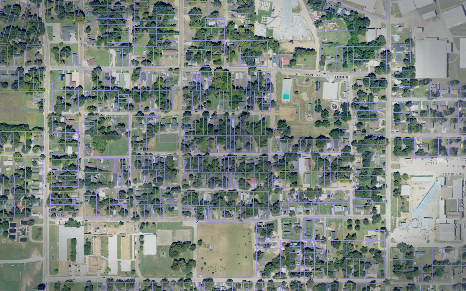 Parcel boundaries over aerial imagery of Sunflower County, Mississippi