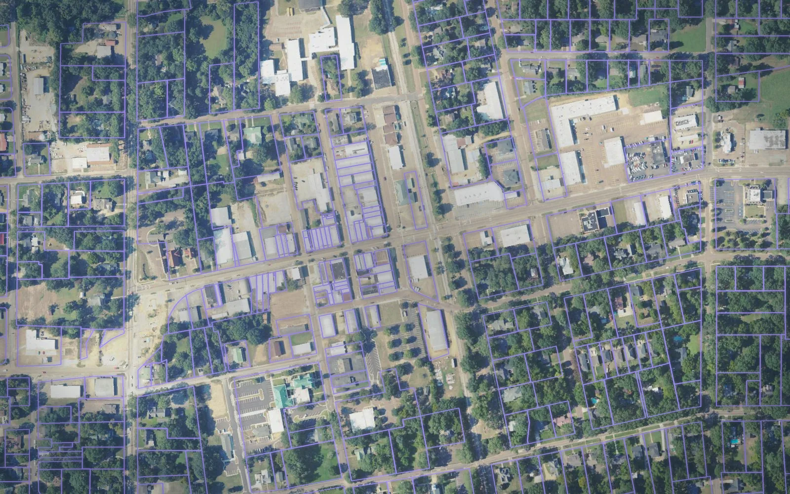 Parcel boundaries over aerial imagery of Tate County, Mississippi