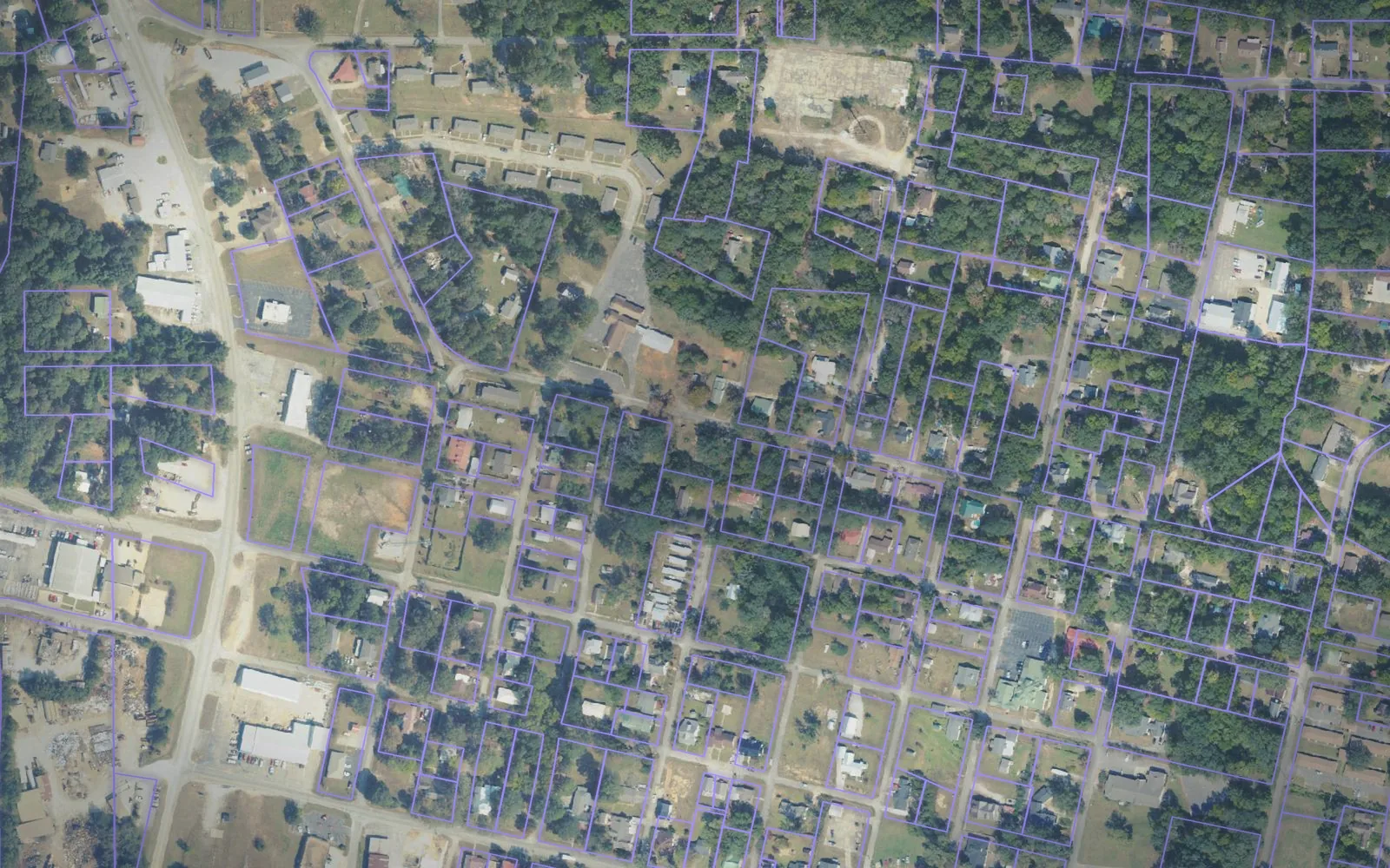 Parcel boundaries over aerial imagery of Tishomingo County, Mississippi