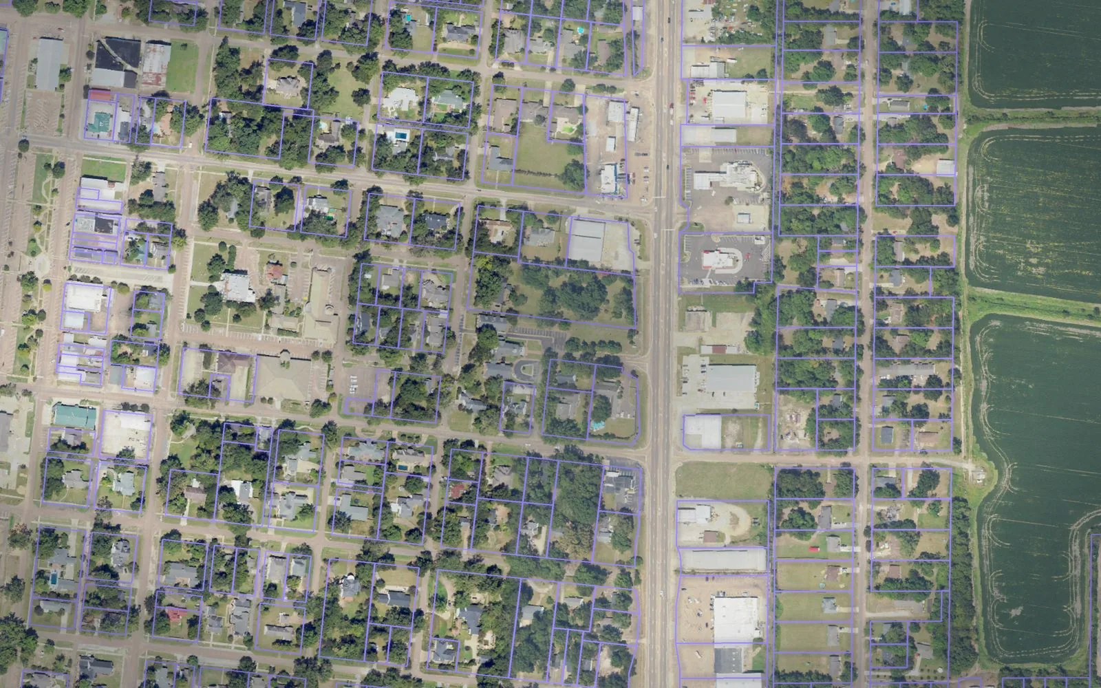 Parcel boundaries over aerial imagery of Tunica County, Mississippi