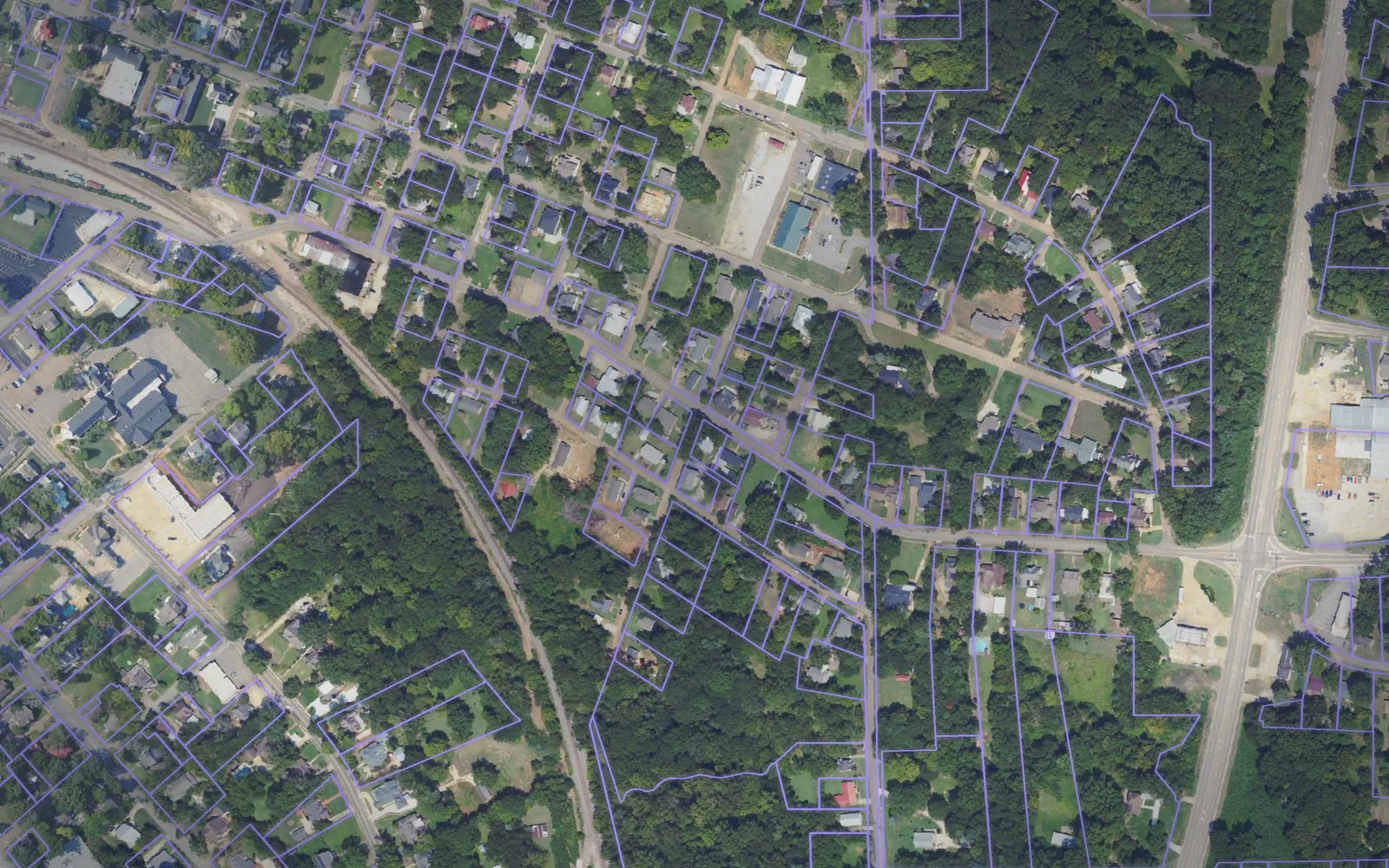 Parcel boundaries over aerial imagery of Union County, Mississippi
