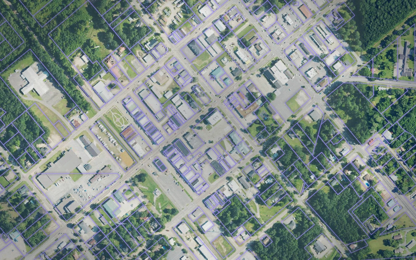 Parcel boundaries over aerial imagery of Wayne County, Mississippi