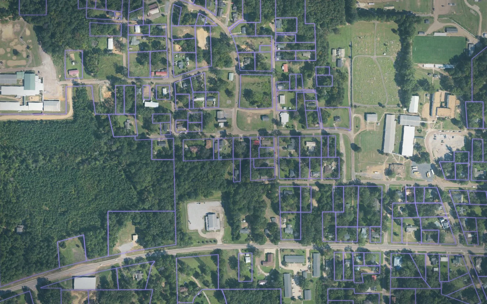 Parcel boundaries over aerial imagery of Webster County, Mississippi