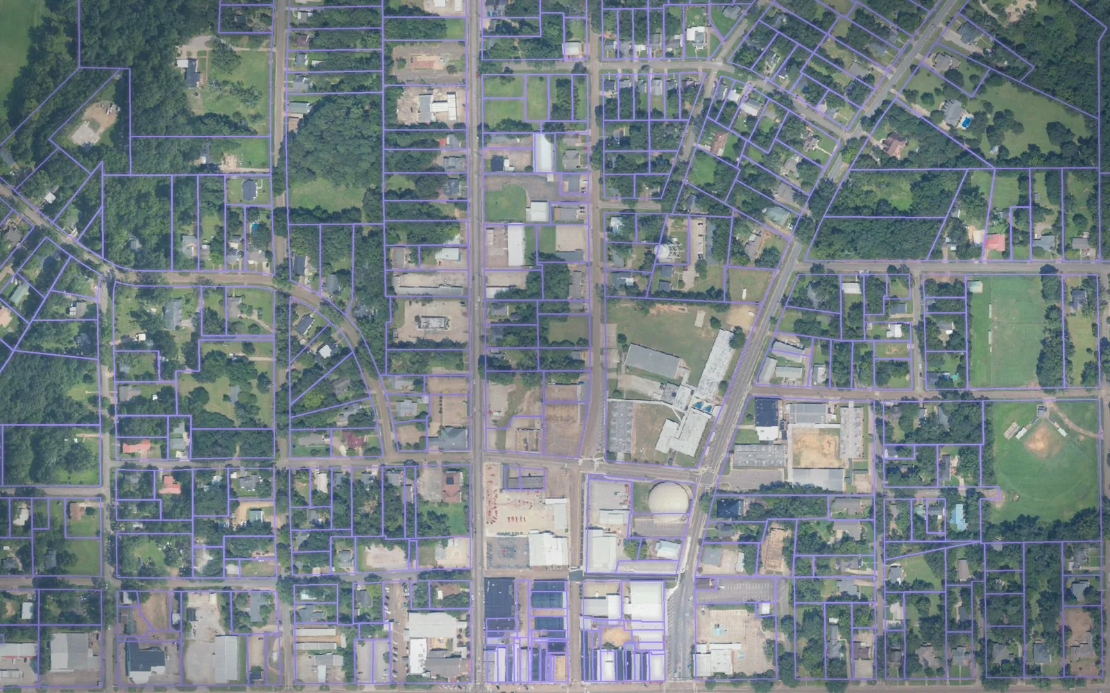 Parcel boundaries over aerial imagery of Winston County, Mississippi