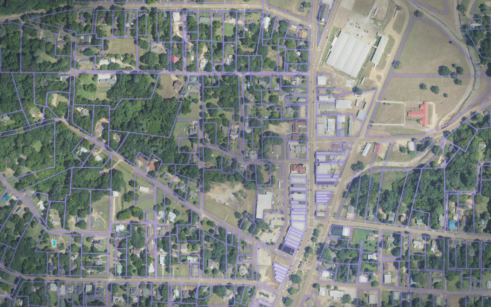 Parcel boundaries over aerial imagery of Yalobusha County, Mississippi