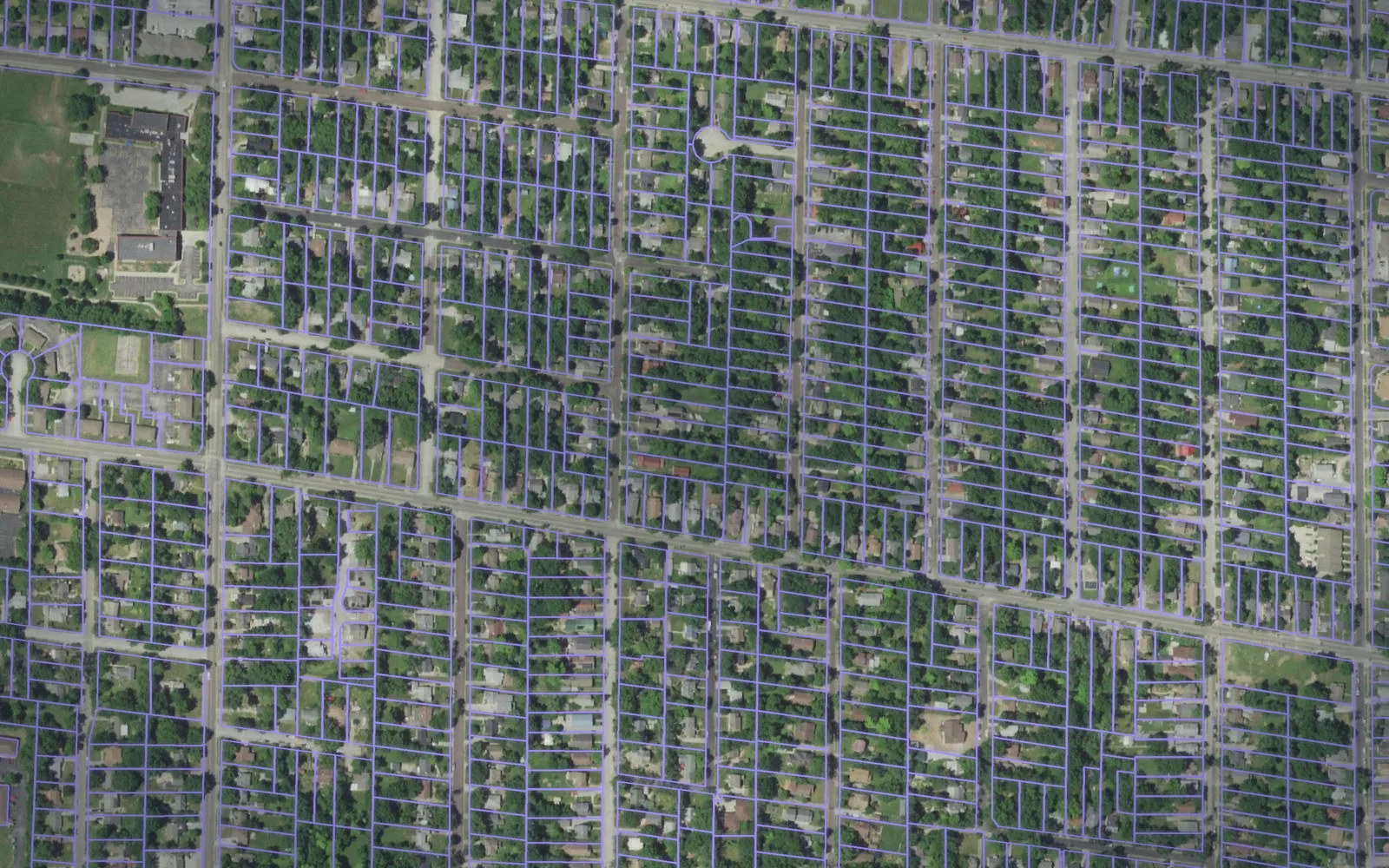 Parcel boundaries over aerial imagery of Boone County, Missouri