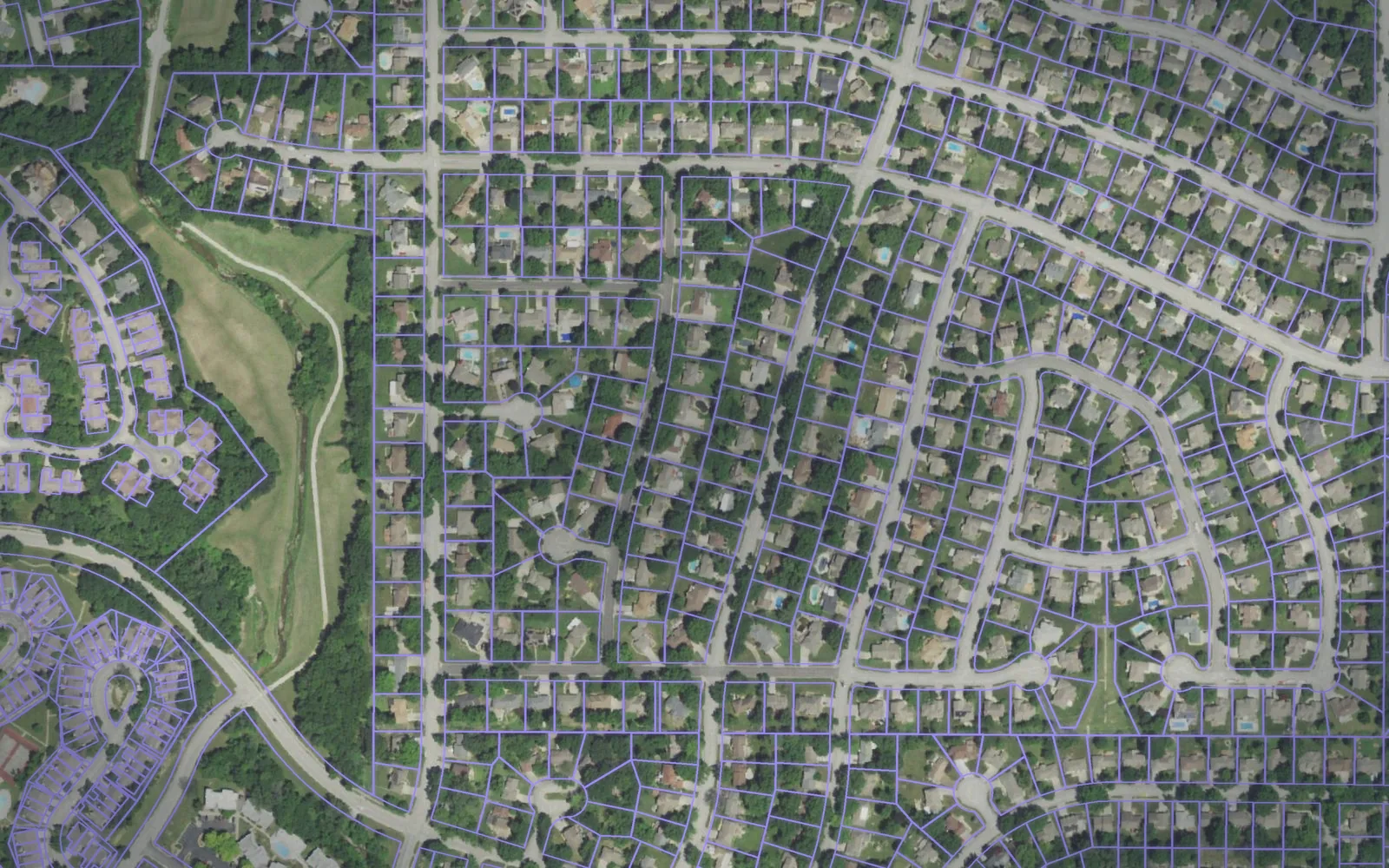 Parcel boundaries over aerial imagery of Clay County, Missouri