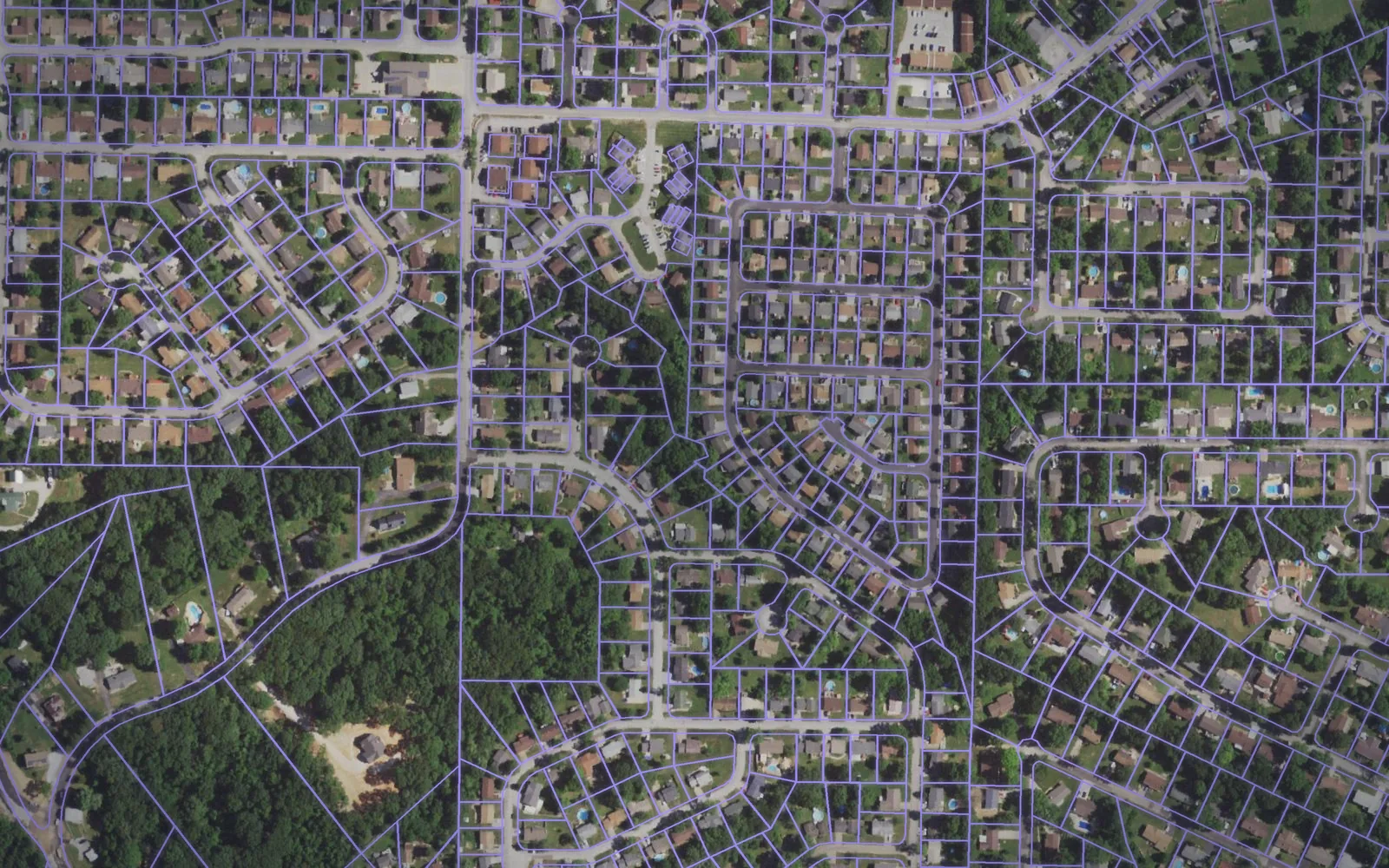 Parcel boundaries over aerial imagery of Jefferson County, Missouri