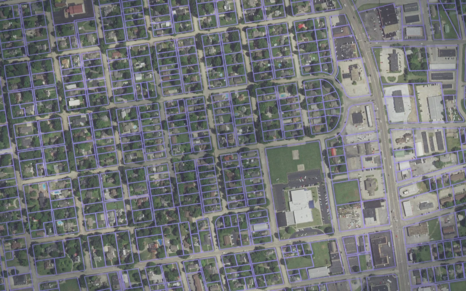 Parcel boundaries over aerial imagery of Scott County, Missouri