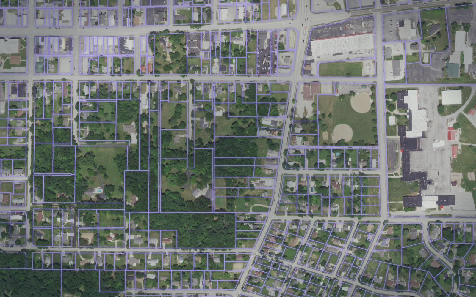 Parcel boundaries over aerial imagery of Warren County, Missouri