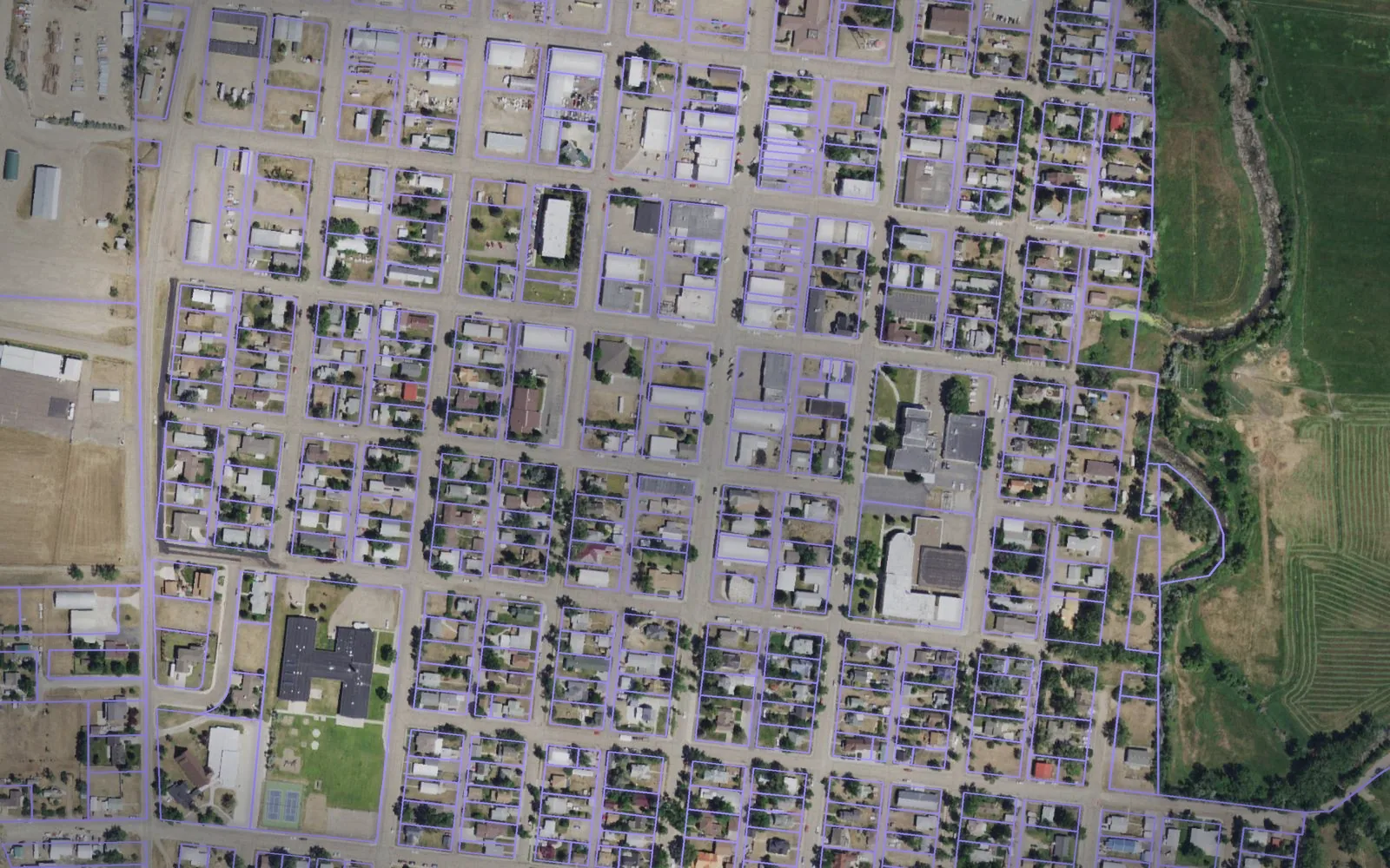 Parcel boundaries over aerial imagery of Blaine County, Montana