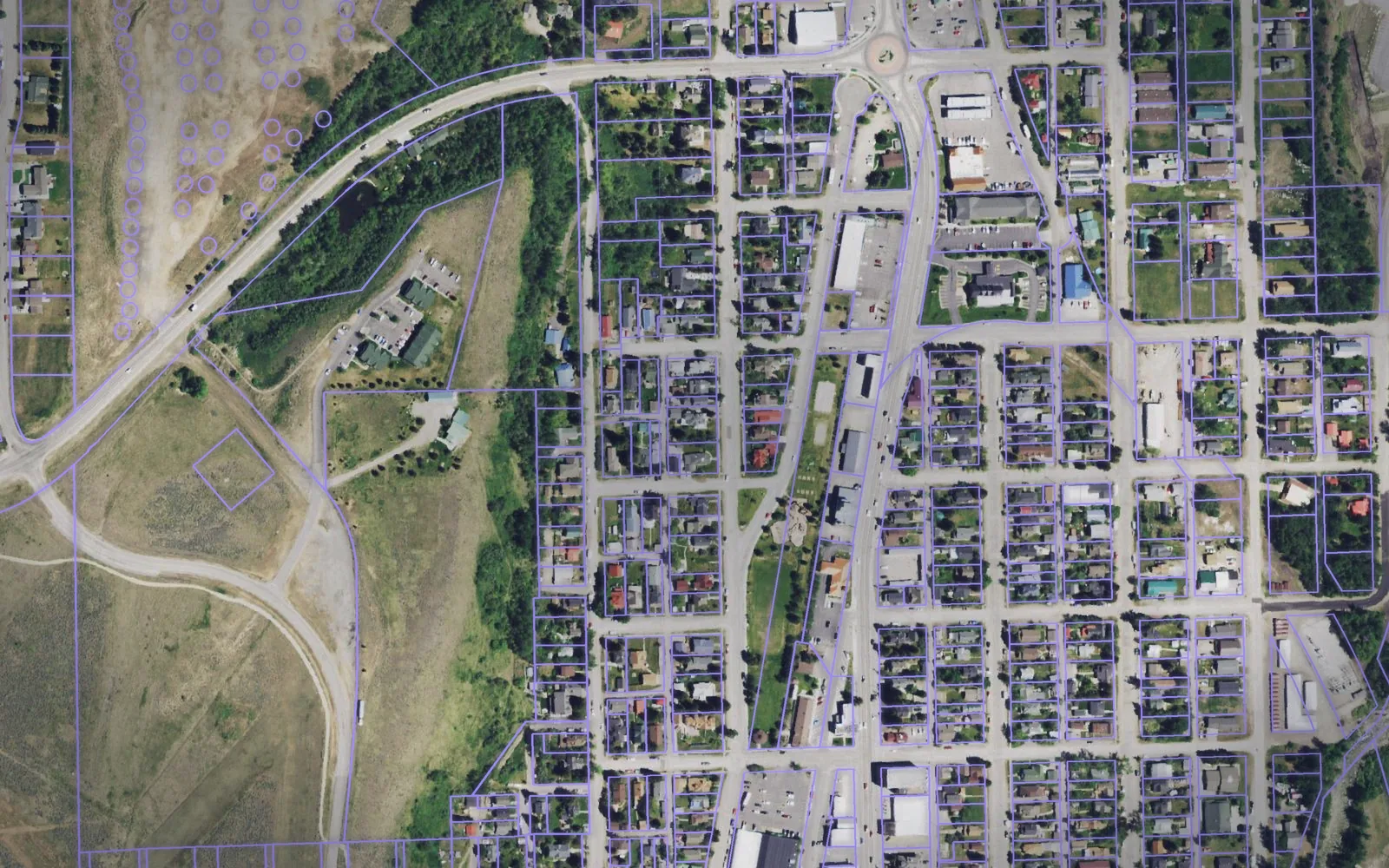 Parcel boundaries over aerial imagery of Carbon County, Montana