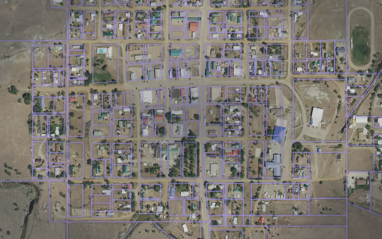 Parcel boundaries over aerial imagery of Garfield County, Montana