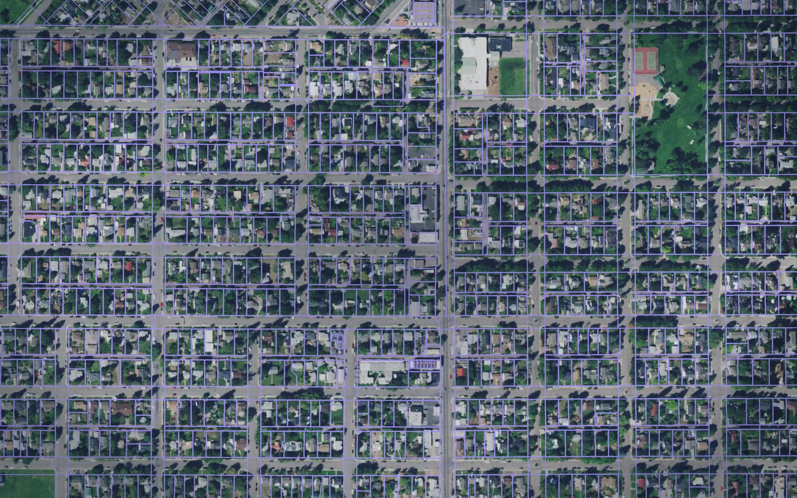 Parcel boundaries over aerial imagery of Missoula County, Montana