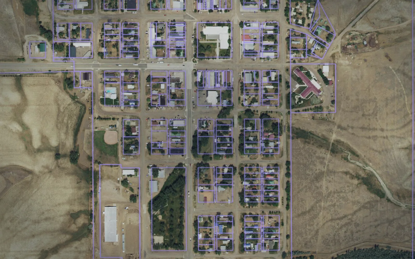 Parcel boundaries over aerial imagery of Powder River County, Montana