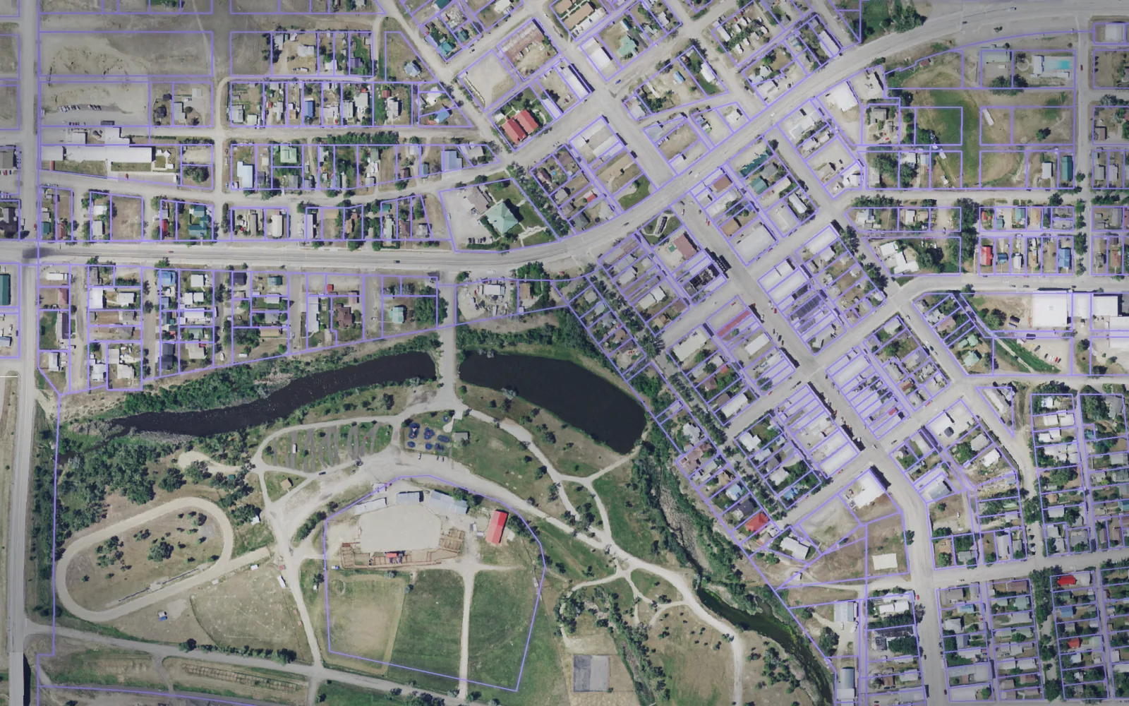 Parcel boundaries over aerial imagery of Wheatland County, Montana