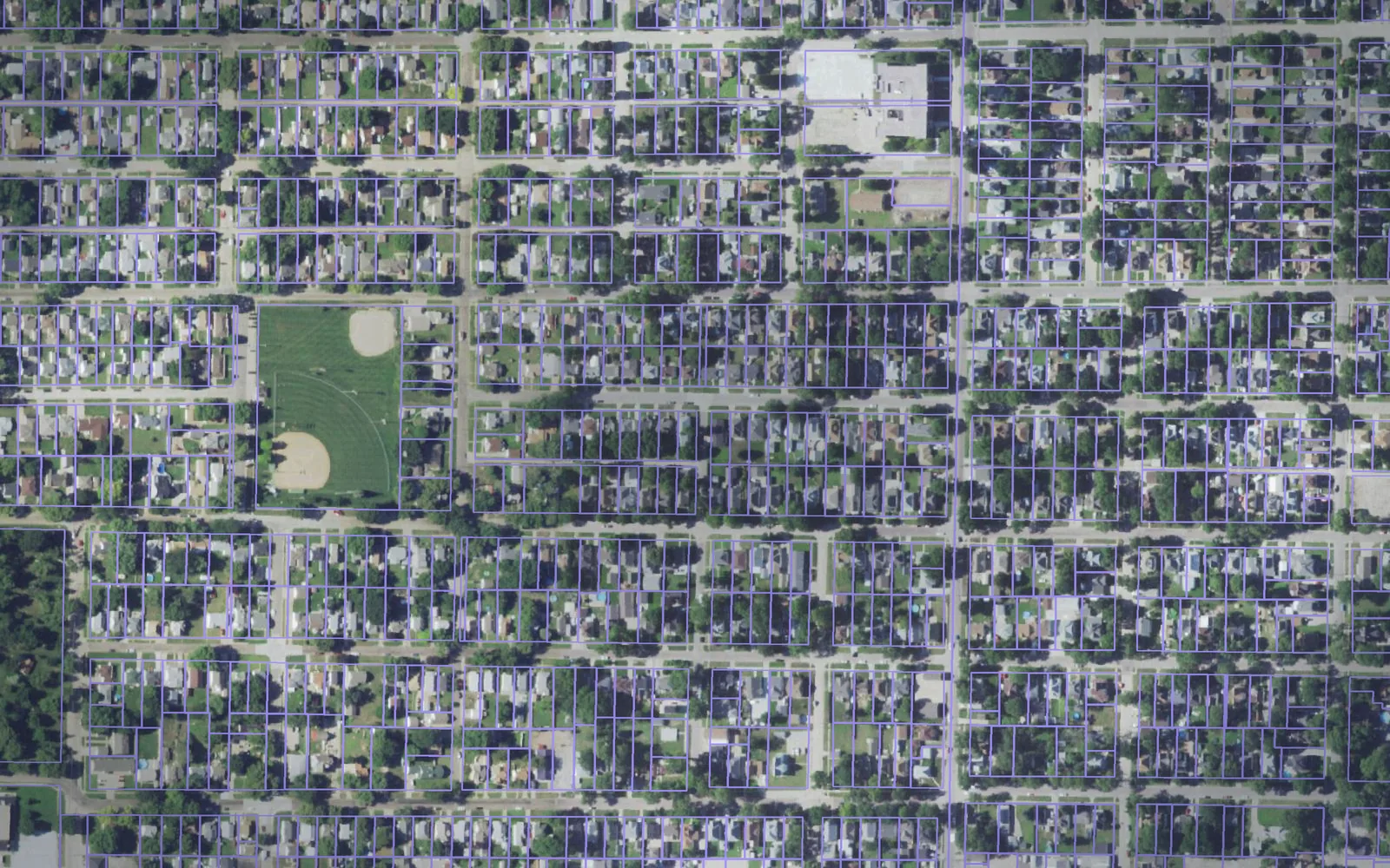 Parcel boundaries over aerial imagery of Adams County, Nebraska