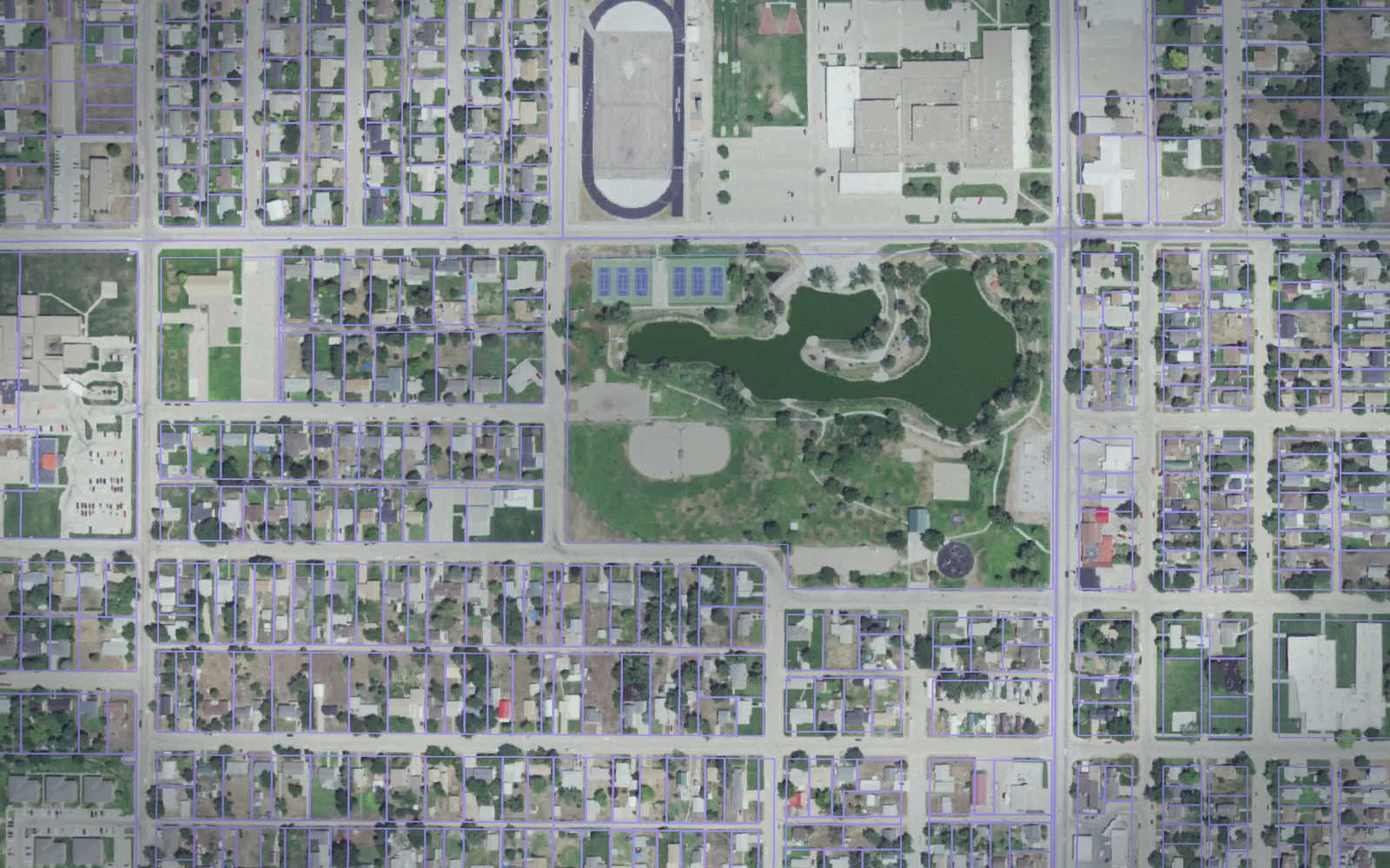 Parcel boundaries over aerial imagery of Dawson County, Nebraska