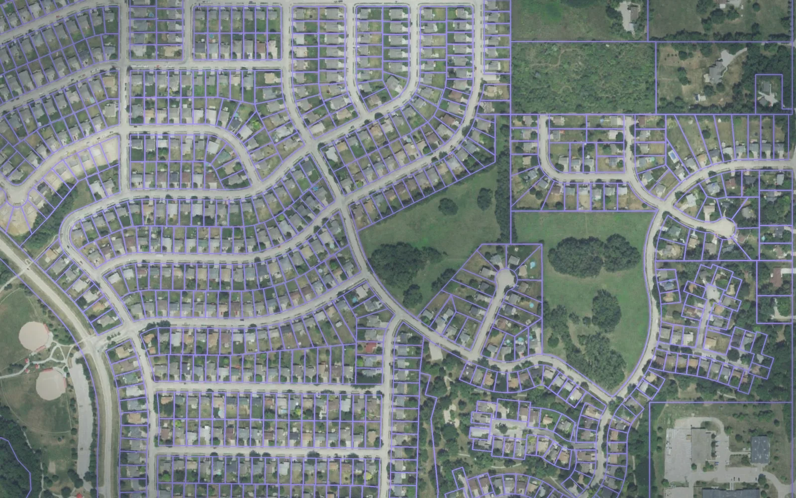 Parcel boundaries over aerial imagery of Douglas County, Nebraska