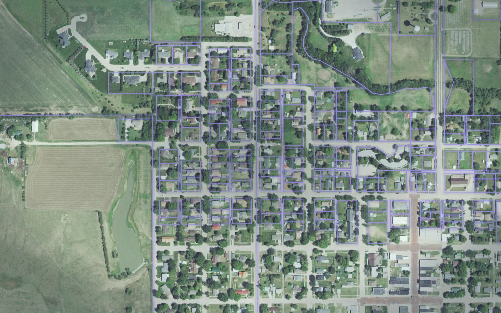 Parcel boundaries over aerial imagery of Thayer County, Nebraska