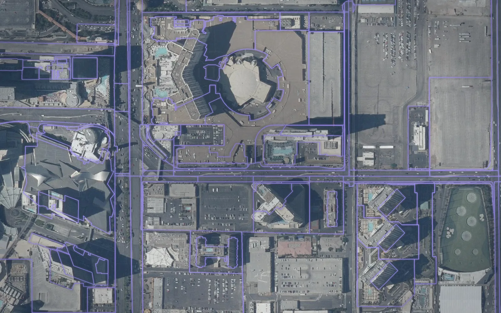 Parcel boundaries over aerial imagery of Clark County, Nevada
