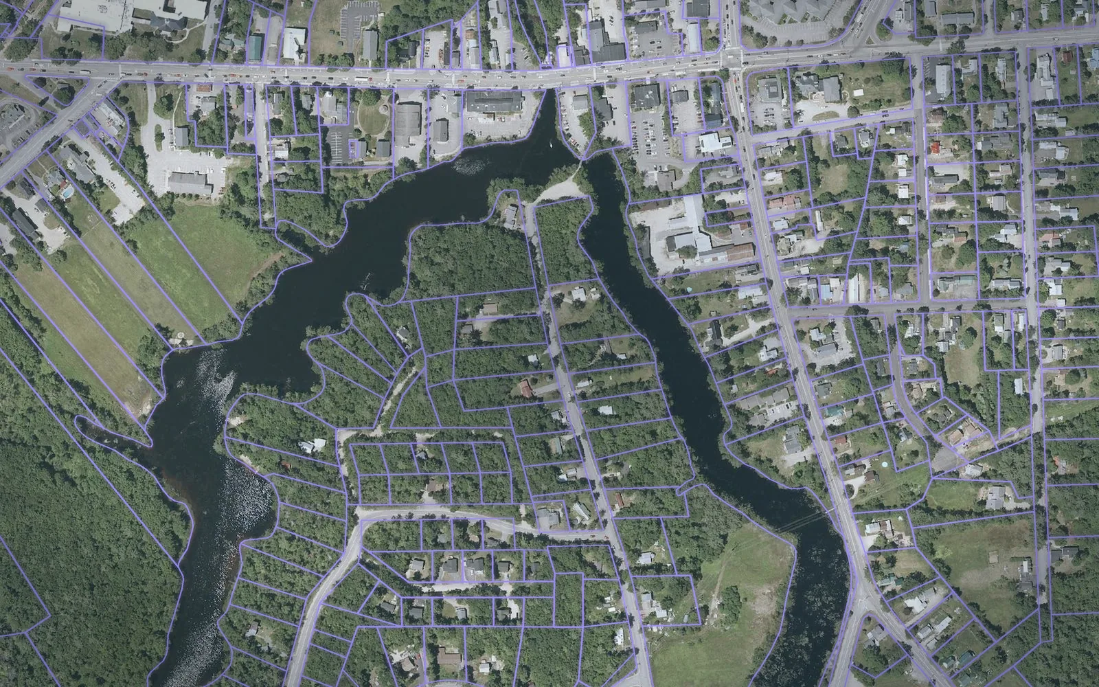 Parcel boundaries over aerial imagery of Carroll County, New Hampshire