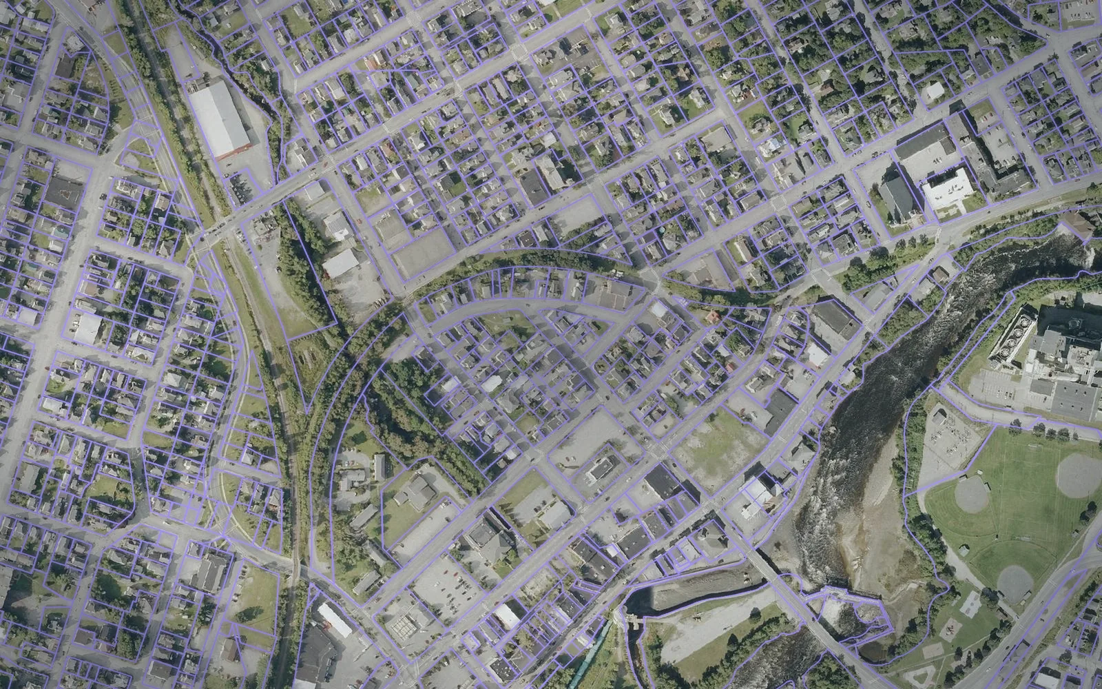 Parcel boundaries over aerial imagery of Coos County, New Hampshire