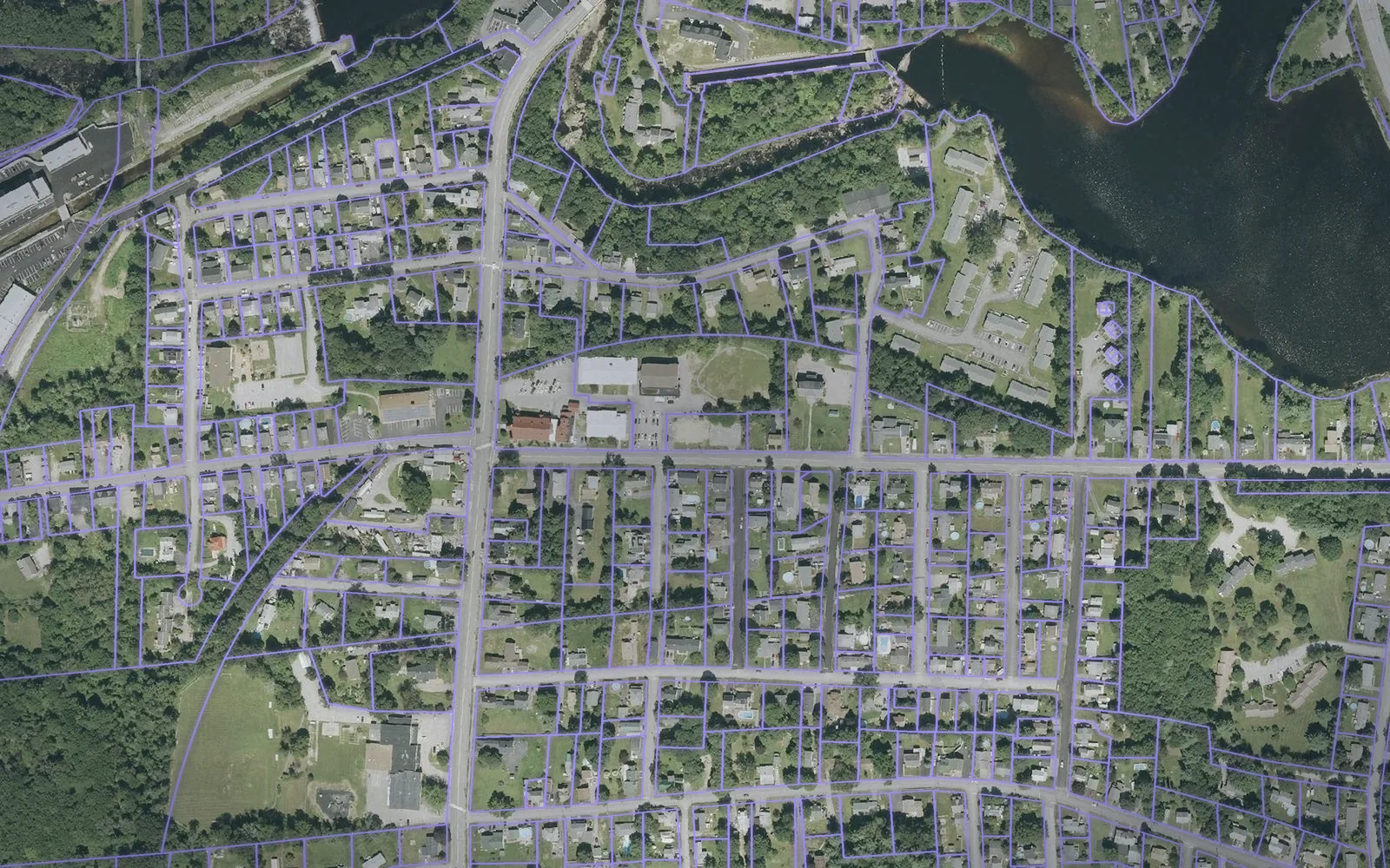 Parcel boundaries over aerial imagery of Merrimack County, New Hampshire