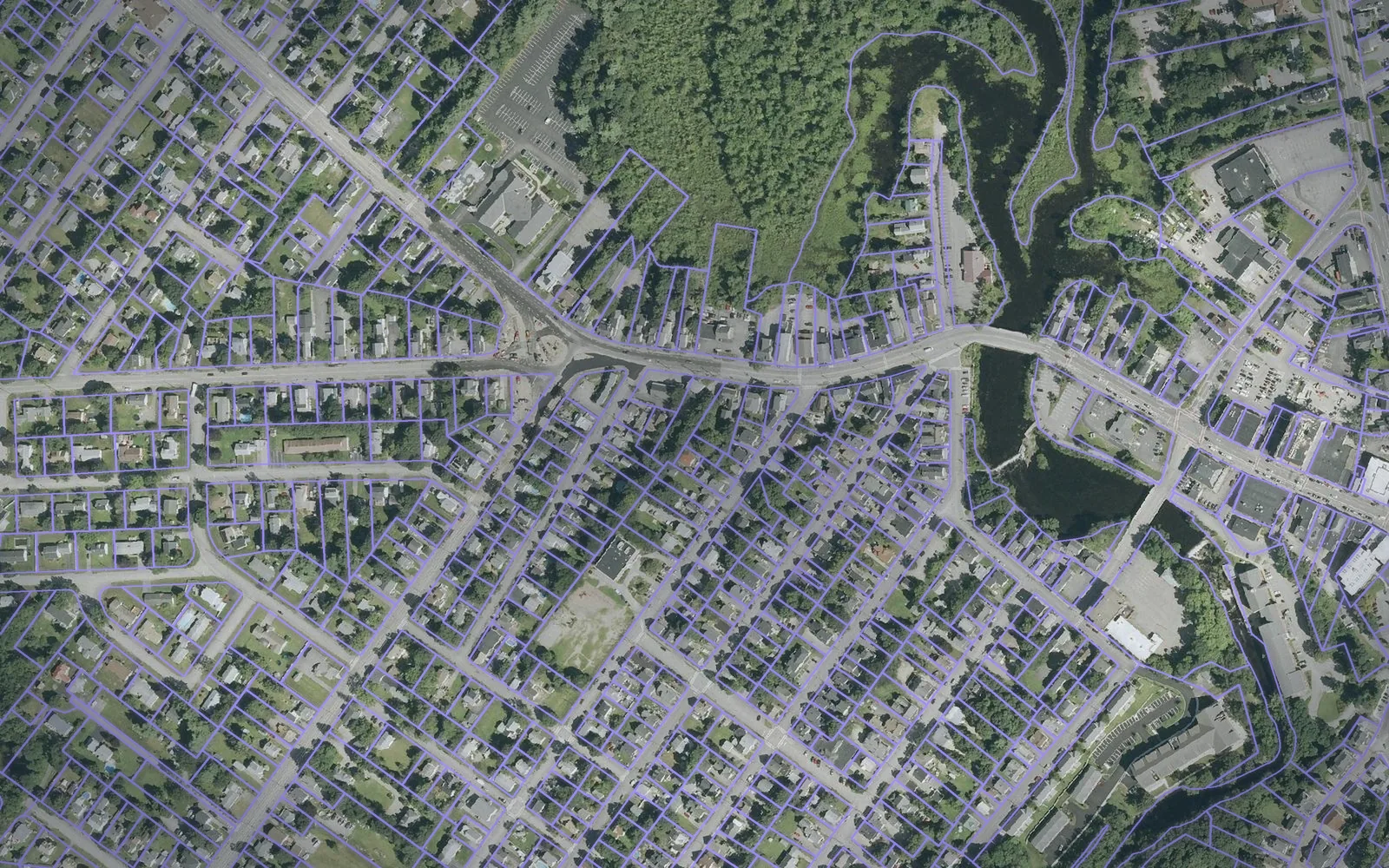 Parcel boundaries over aerial imagery of Strafford County, New Hampshire