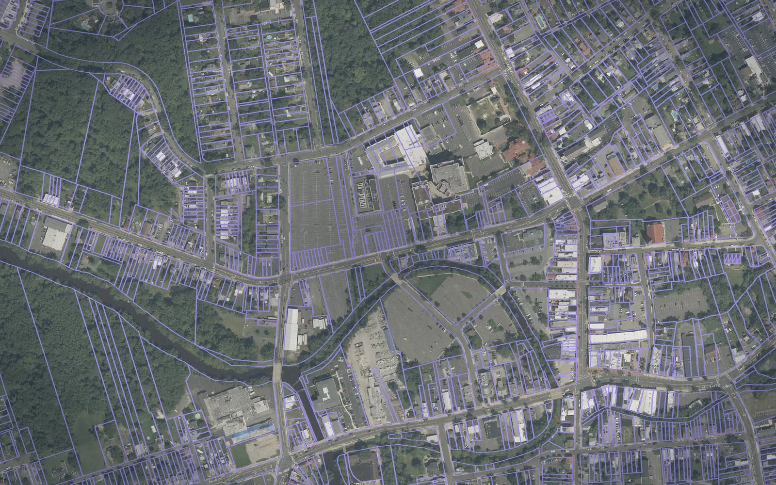 Parcel boundaries over aerial imagery of Burlington County, New Jersey