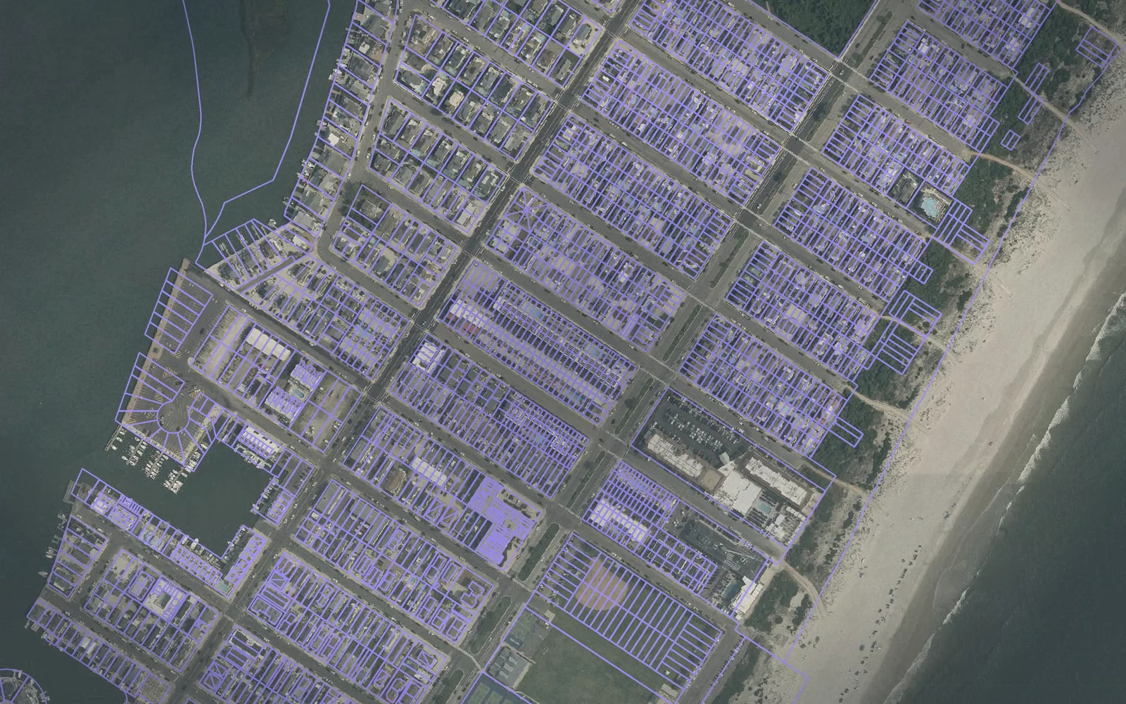 Parcel boundaries over aerial imagery of Cape May County, New Jersey