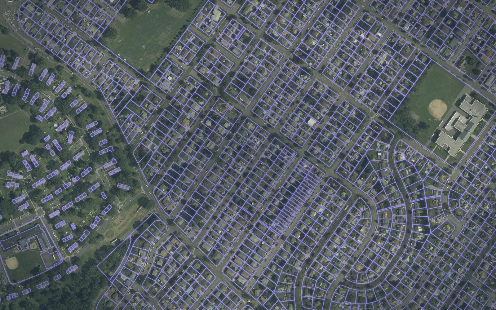 Parcel boundaries over aerial imagery of Union County, New Jersey