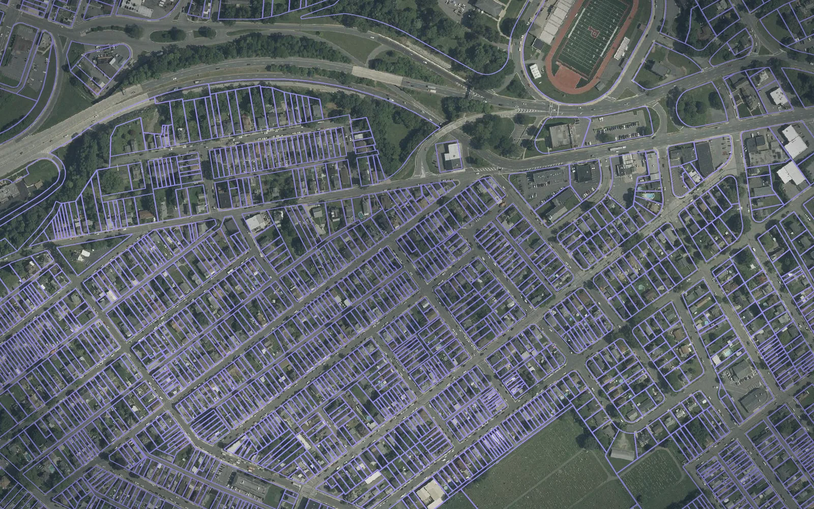 Parcel boundaries over aerial imagery of Warren County, New Jersey