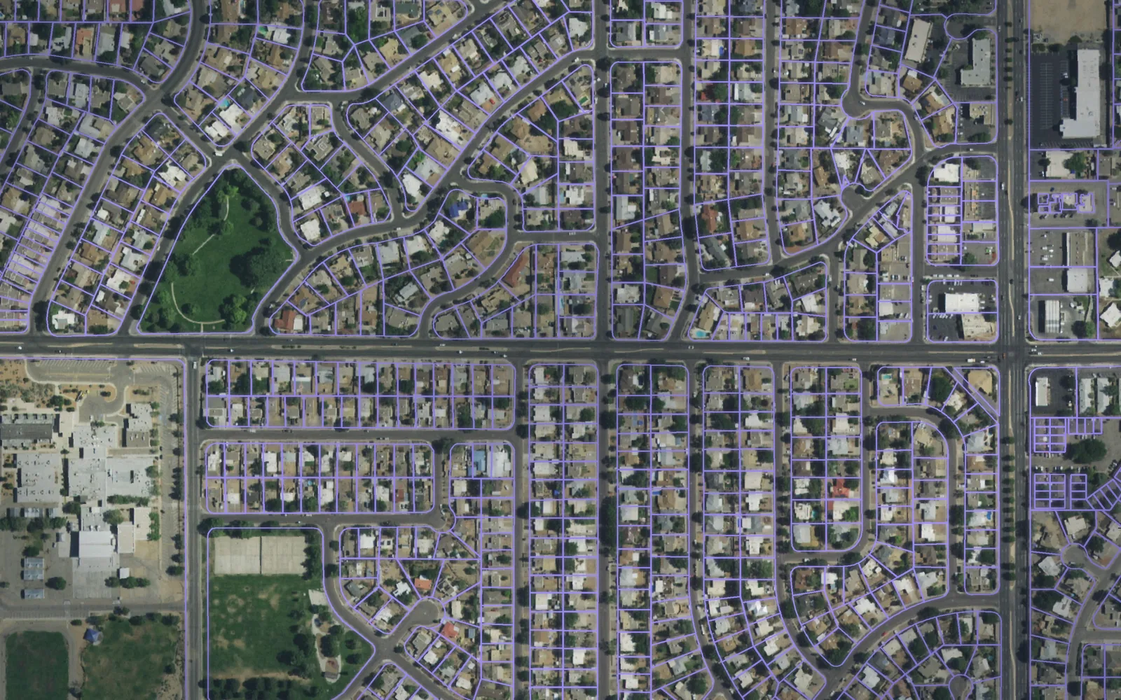 Parcel boundaries over aerial imagery of Bernalillo County, New Mexico