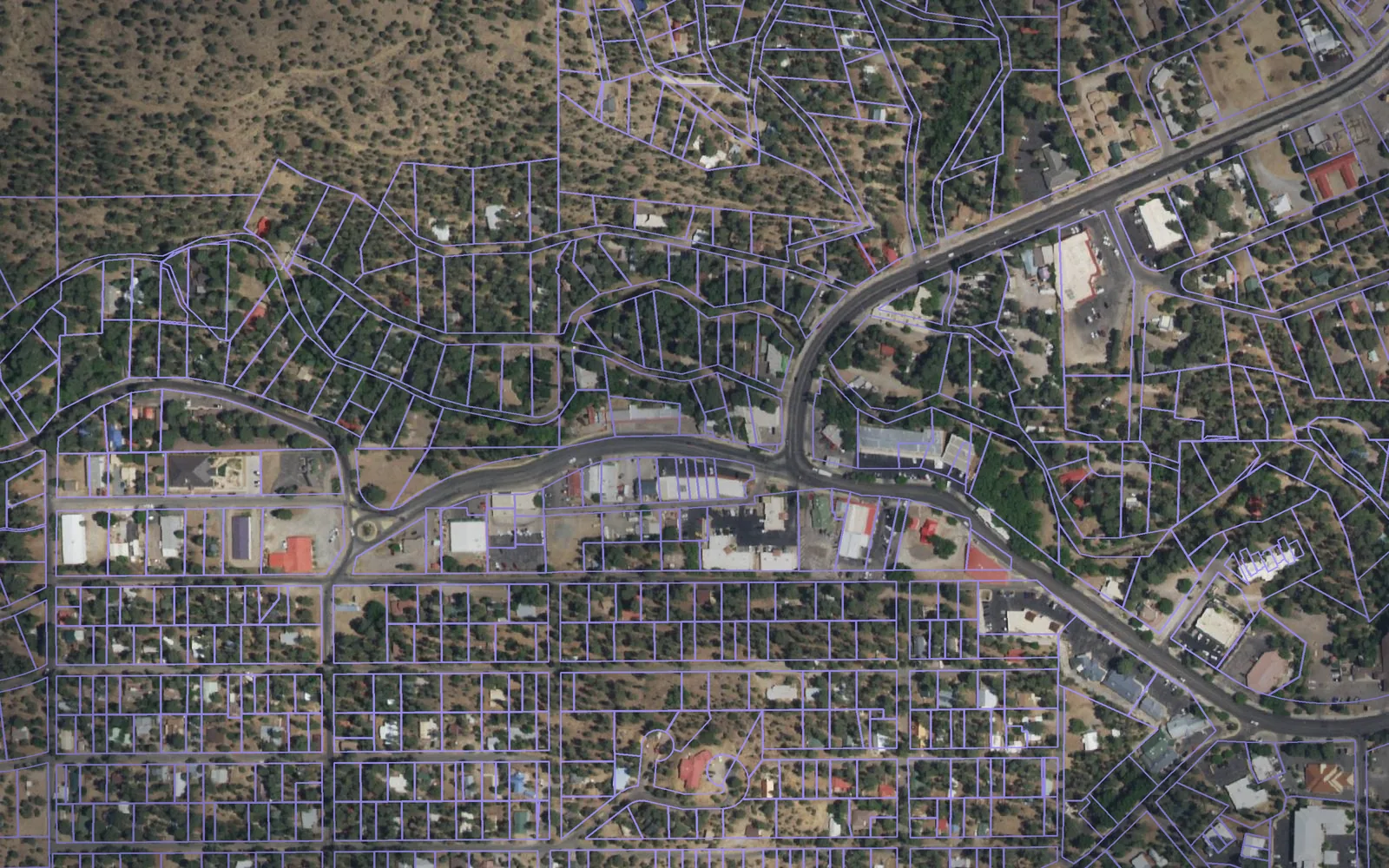 Parcel boundaries over aerial imagery of Lincoln County, New Mexico