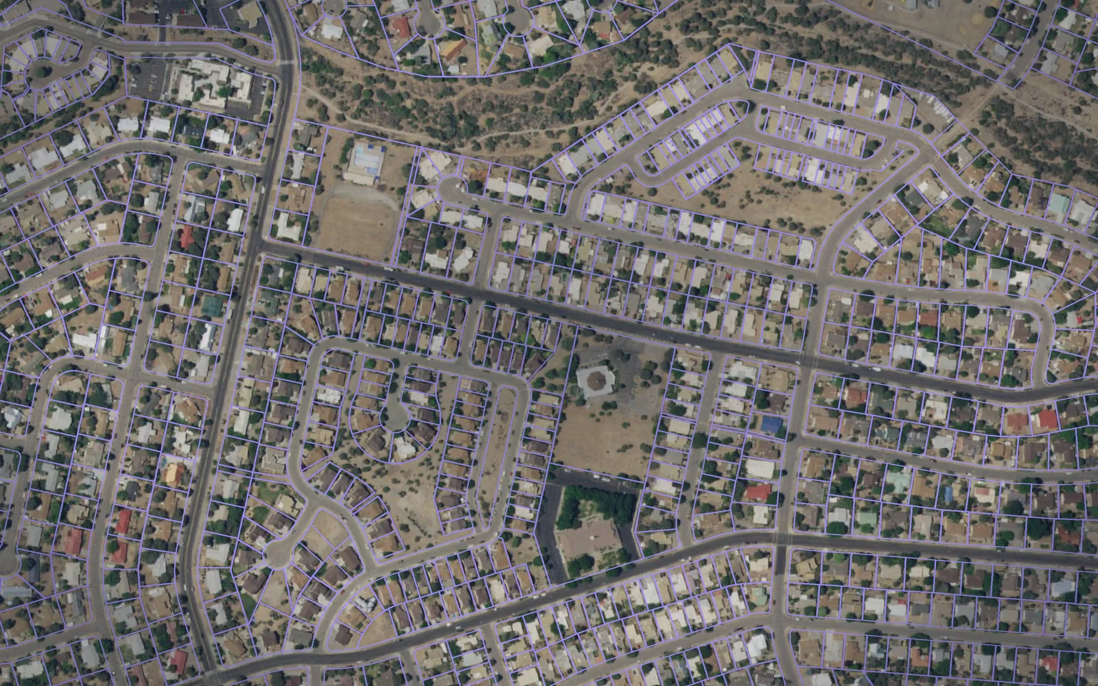 Parcel boundaries over aerial imagery of Los Alamos County, New Mexico