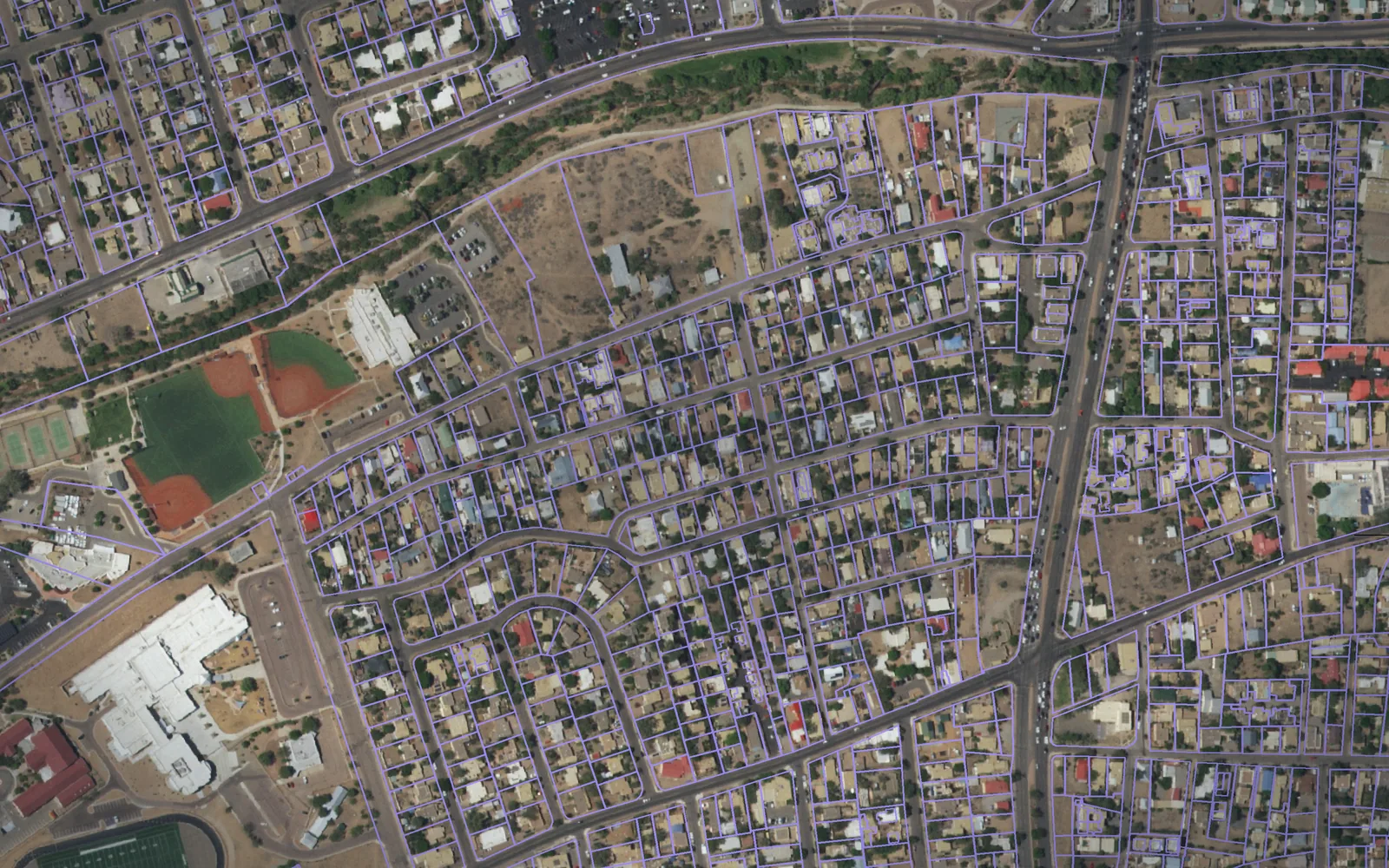 Parcel boundaries over aerial imagery of Santa Fe County, New Mexico