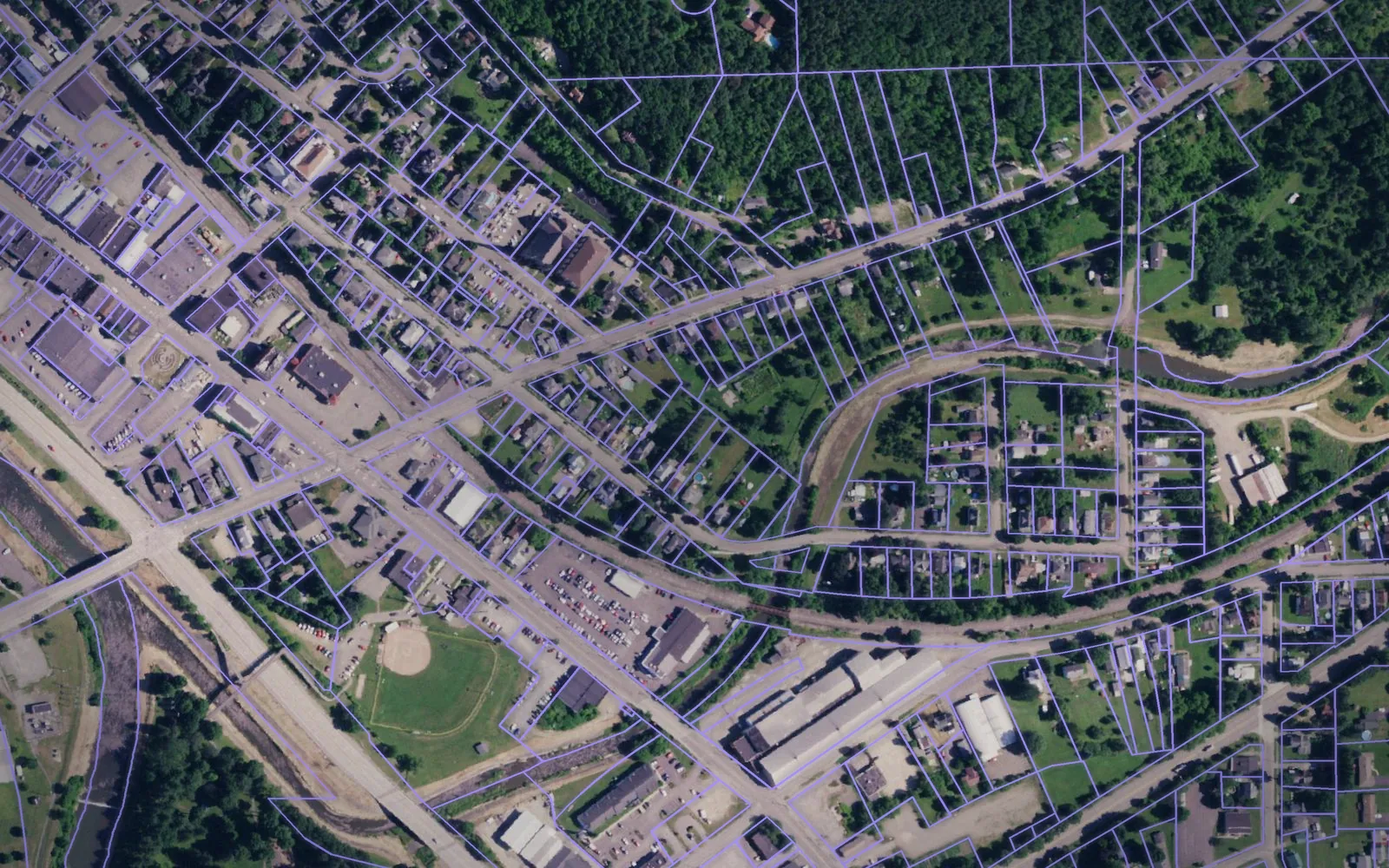Parcel boundaries over aerial imagery of Allegany County, New York