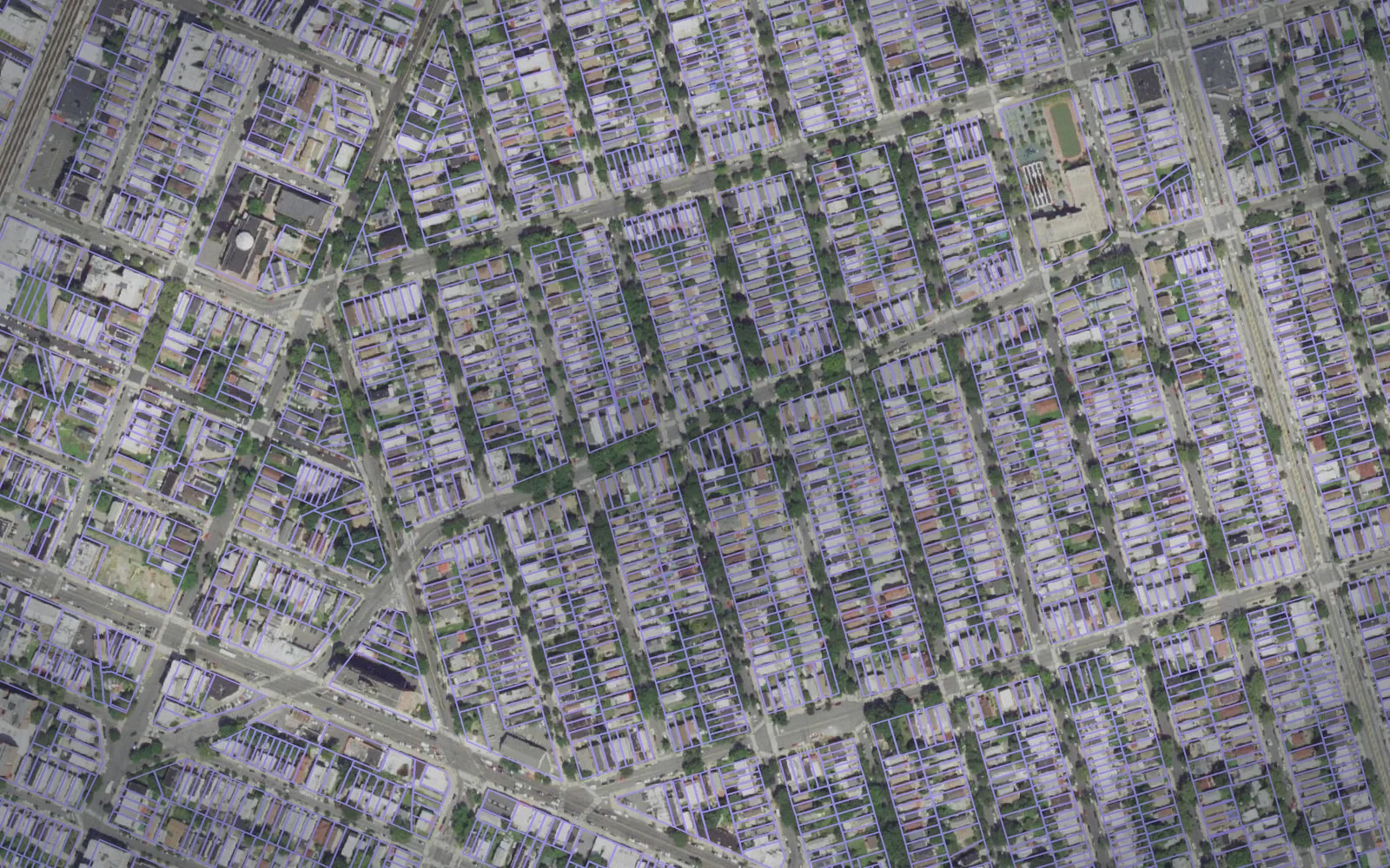 Parcel boundaries over aerial imagery of Bronx County, New York