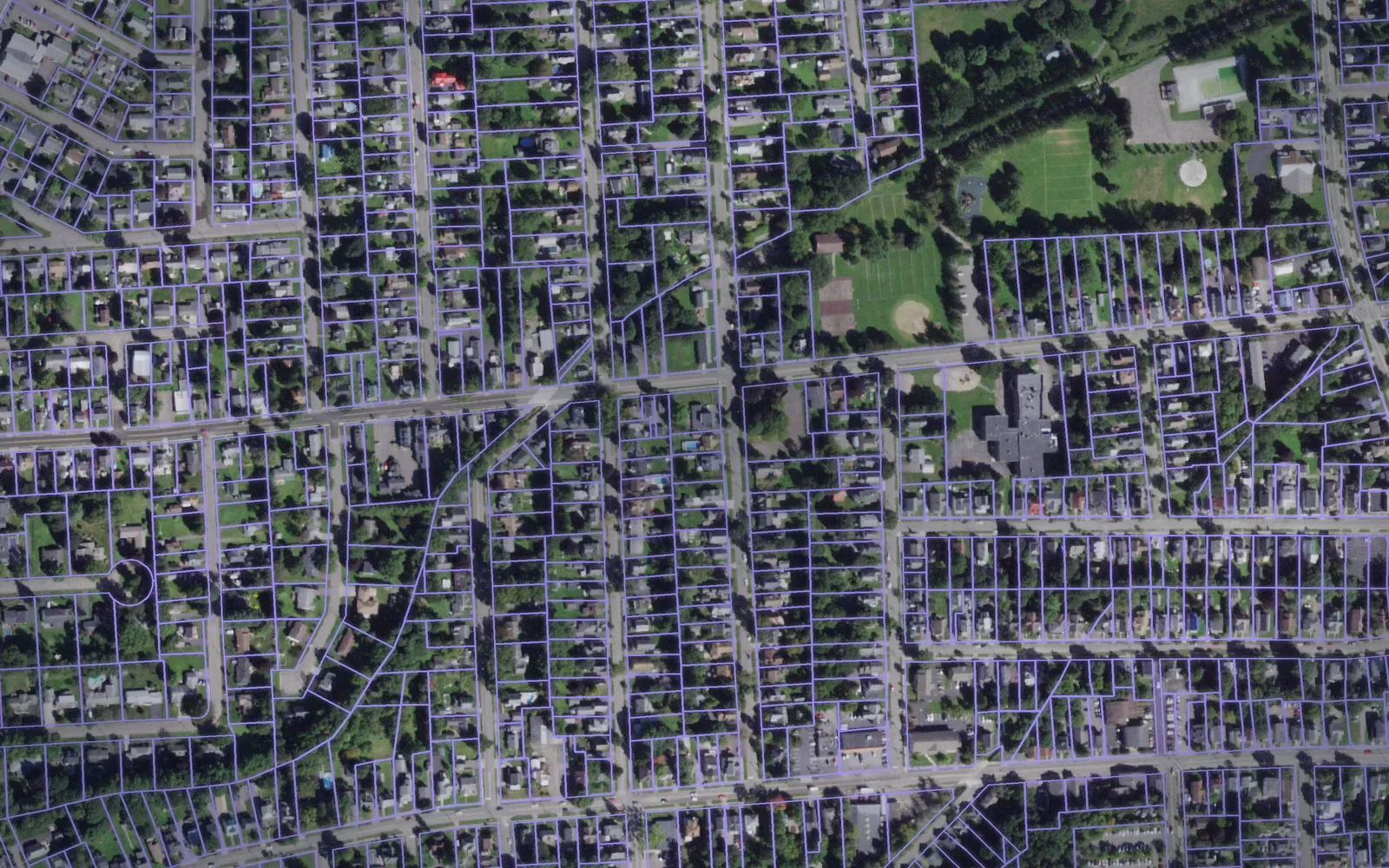 Parcel boundaries over aerial imagery of Cortland County, New York